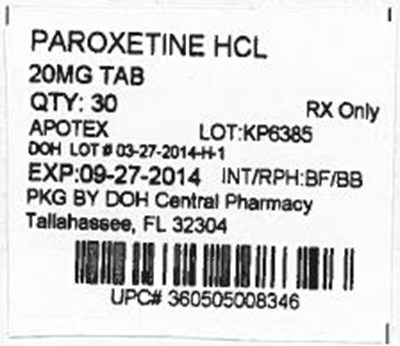 Paroxetine 20mg.jpg Label Image for 20mg - Paroxetine 20mg
